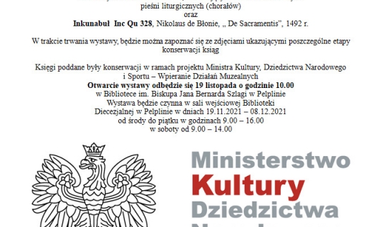 Biblioteka Diecezjalna im. Jana Bernarda Szlagi w Pelplinie zaprasza na wystawę ksiąg